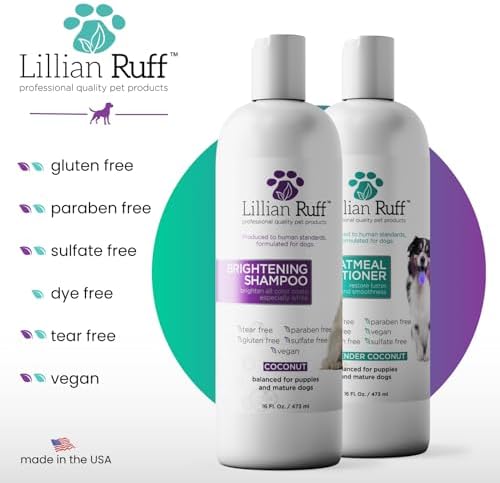 Lillian Ruff Brightening Shampoo & Oatmeal Conditioner Set for Dogs – Safe for Cats - Tear Free Coconut Scent with Aloe for Normal, Dry & Sensitive Skin - Image 6