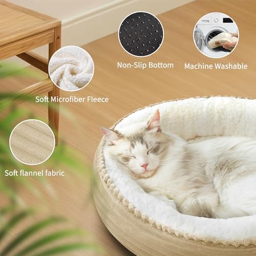 Zerbuger 20in Camel Round Dog Bed Sofa for Dogs Cats, Machine Washable - Image 5