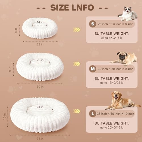 Donut Dog Bed for Small & Medium Dogs, Pet Bed with Non-Slip Bottom, Winter Comfort Dog Beds for Puppies, Washable & Portable Egg Tart Shape (M) Medium Dog Bed self Warming - Image 5