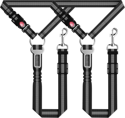 Seyezo Dog Car Seat Belt for Car, 2 Piece Set Retractable Dog Car Harness Adjustable Reflective Dog Seatbelt for Vehicle Headrests, Dog Safety Restraint Seatbelt Heavy Duty& High Elastics, Black by Seyezo
