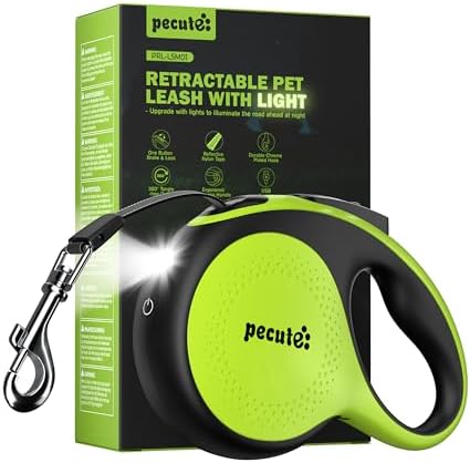 Retractable Dog Leash for Large Dog with Light Rechargeable, 16ft Heavy Duty Retractable Pet Leash with One-Button Control, Anti-Twist Protection, Reflective Leash for Large Dogs Up to 110 lbs by pecute