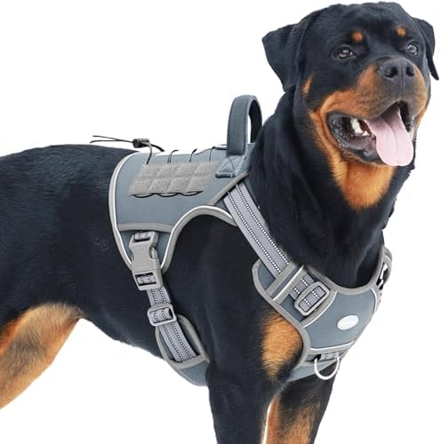 Auroth Tactical Dog Harness for Large Dogs No Pull Adjustable Pet Harness Reflective K9 Working Training Easy Control Pet Vest Military Service Dog Harnesses Grey L by AurothPets