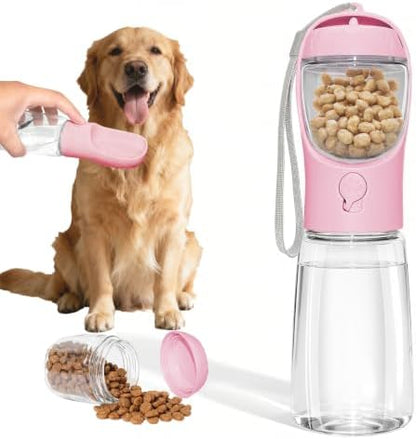 Portable Dog Water Bottle with Food Container, Pink, 19oz by ARMLULU