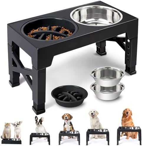 Elevated Dog Bowls with 5 Adjustable Heights Stand by Heeyoo
