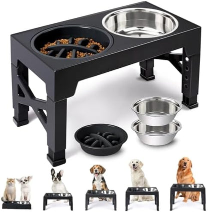 Elevated Dog Bowls with 5 Adjustable Heights Stand by Heeyoo