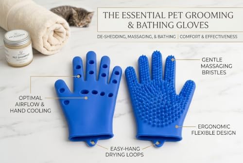 Pet Grooming Gloves for Cats & Dogs – Silicone Hair Removal Glove for Bathing, Shedding & Massage – Gentle Mitt for Long & Short Hair Pets with Drainage System - Image 3