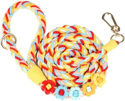 5FT Braided Cotton Rope Leash for Small, Medium and Large Dogs, Sunny Garden by Panda+Jianghu