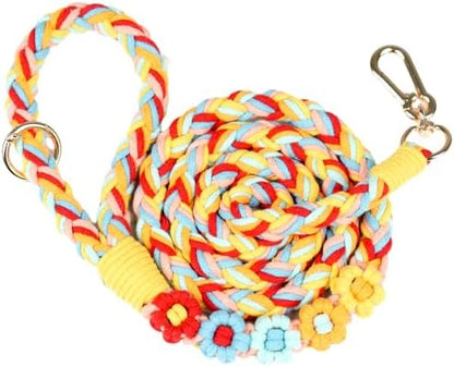 5FT Braided Cotton Rope Leash for Small, Medium and Large Dogs, Sunny Garden by Panda+Jianghu