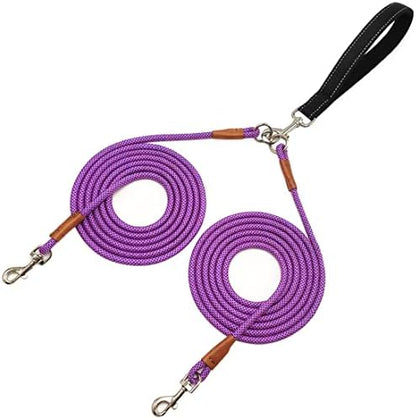 8 FT Double Dog Leash, 2 Way Mulitiple Dog Leash Detachable No Tangle with Soft Padded Handle, 1/4" Rope Dual Lead for 2 Dogs Outdoor Walking (Pink Blue) by JDIDNEID