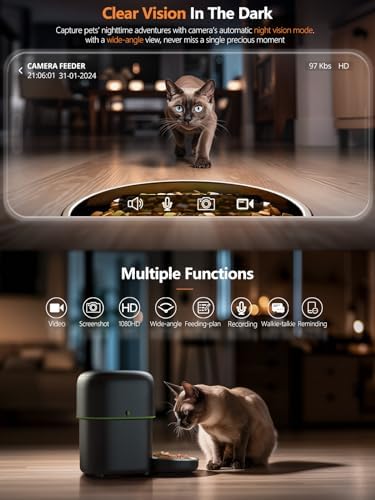 Automatic Cat Feeder with Camera - 5G WiFi Auto Cat Food Dispenser, 1080P HD Video with Night Vision, 1-15 Meals, 1-99 Portions, 2-Way Audio, Keeps Food Fresh, Timed Pet Feeder Also for Dogs - Image 4