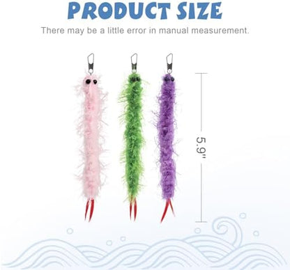 SONGWAY Cat Worm Toy Refills - 12Pcs Worm Cat Toys with Feather Tail, Teaser Wand Toys Replacement - Image 4