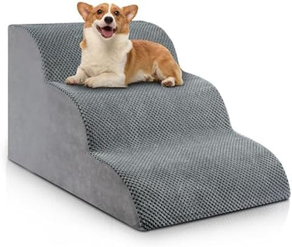 Chic Threads 3-Step Dog Stairs for Small Dogs, Dog Ramp for Bed 15.7" H by ChicThreads