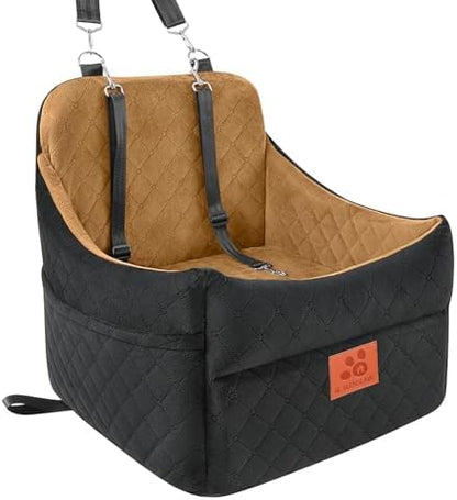 GL GLENSLAVE Dog Car Seat for Small/Medium Dogs, Dog Booster Car Seats with Thick Cushion for Dogs Under 35lbs, Detachable Washable Pet Carseat with Storage Pockets, 2 Safety Belts(Black/Coffee) by GLGLENSLAVE