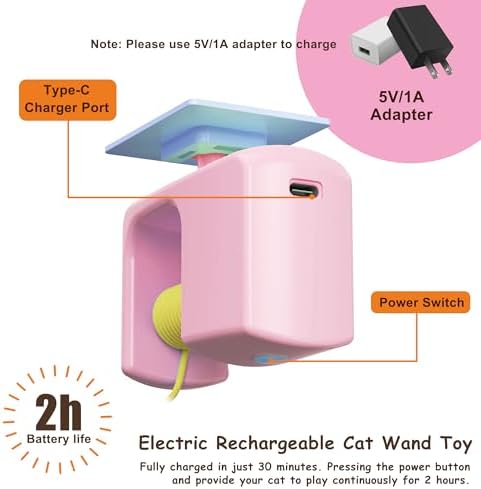 Automatic Interactive Hanging Rope Cat Toy,3 Feather Refills,Pink - Image 5