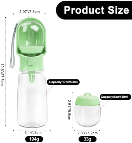 Green Large Portable Dog Water Bottle(17oz) with Food Container - Image 6