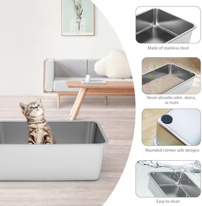 WENBOKMIN Stainless Steel Cat Litter Box - (17.7" L x 13.5" W x 6" H) | Non Slip, Easy to Clean, Never Absorbs Odor, Stains, or Rusts - Image 3