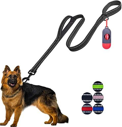 JSXD Heavy Duty Double Handle Dog Leash - 5 FT with Comfortable Padded and Reflective Rope, Suitable for Small to Large Dogs (Wide-Black) by JSXD