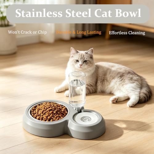 Double Dog Bowls, Cat Food & Water Bowl Set with Water Dispenser - Image 2