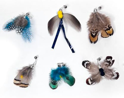 Cat Insect Feather Toy Wand Replacement,Cat Toys Feather Refills,Set of 6 Replacement Heads with Bells,Natural Feather Interactive Cat Toys (Style B) by Unknown