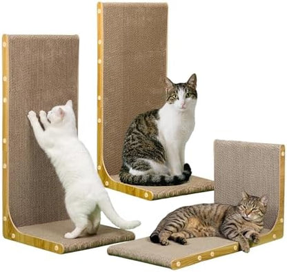 SMARTBEAN 3-Pack Cardboard Cat Scratcher for Indoor Cats, 23 Inch L Shaped Vertical Cat Scratching Post, Cat Scratching Board for Wall and Couch, Large by SMARTBEAN