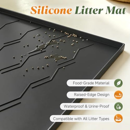 Songrey Silicone Cat Litter Mat 24" x 16", Large Litter Trapping Mat, Black - Image 2