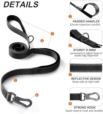 Twoear 4FT 1IN Heavy Duty Dog Leash for Large Dogs with 2 Padded Handles - Image 2