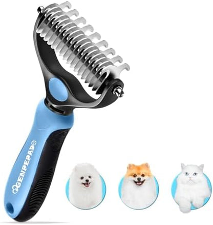 Undercoat Rake for Dogs & Cats, Dematting Comb with Extra Wide Double-Sided Stainless Steel Teeth for Detangling, Deshedding, Brushing, Thinning & Removing Shed Fur, Knots, Mats, and Tangles in Pets by Unknown