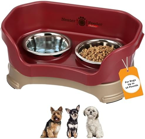 Neater Pet Brands Neater Feeder Deluxe Mess Proof Dog Bowls Elevated for Small Dogs Under 19 lbs, Made in USA, No Spill Raised Dog Food Bowl Stand Feeding Station, Food and Water Bowl Set, Cranberry by NeaterPetBrands