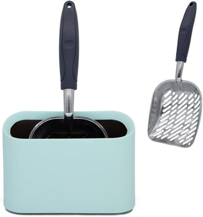 Aluminum Cat Litter Scoop in Holder, Non-Stick Cat Poop Scooper with Holder, Fast Sifting Kitten Poop Lifter and Caddy
