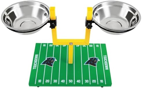 NFL Carolina Panthers Goalpost Football Field Dog Feeder – Adjustable Elevated Dog Bowls with Stand, 2 Stainless Steel Bowls, Non-Slip Rubber Feet, Raised Pet Feeder for Large & Small Dogs, Cats. - Image 5