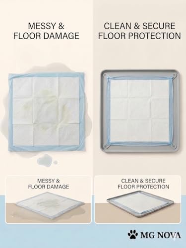 Silicone Pee Pad Holder for Dogs, 24 x 24 Inch Waterproof Non-Slip Pee Pad Tray with Raised Edge, Adjustable Slots Fit 21 to 25 Inch Pads, Reusable Floor Protector for Puppies - Image 3