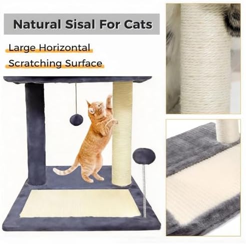 Cat Scratching Post, 19.69" H(50cm) Cat Tree with Cat Bed, Scratching Posts for Indoor Cats with Two Plush Balls Toy, Small Cat Tree for Kittens/Cats Playing and Relaxing (20 in Grey Cat Tree) - Image 6