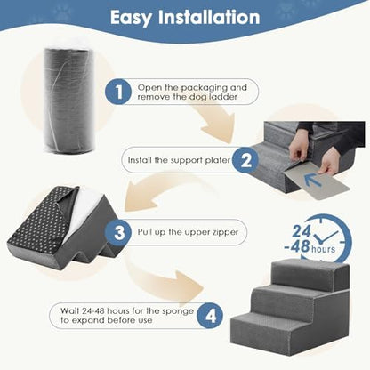 DUMOS Dog Stairs for Small and Medium Dogs, 3-Step Pet Steps, Standard,Grey - Image 5