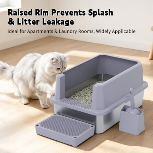 RIZZARI Open Cat Litter Box: Stainless, High Sided, Easy Clean - Image 6