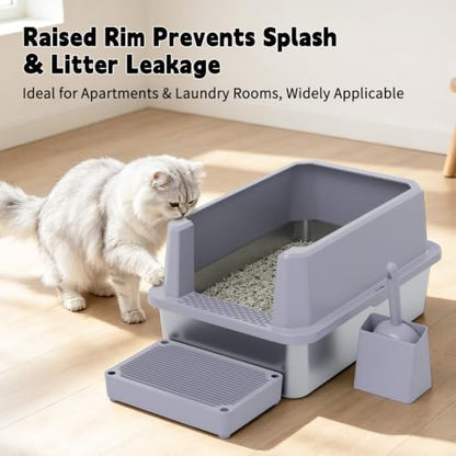 RIZZARI Open Cat Litter Box: Stainless, High Sided, Easy Clean - Image 6