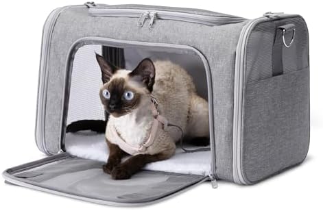 Amazon Basics Soft Cat & Dog Carrier with Adjustable Shoulder Strap, Airline-Approved, Foldable and Portable Design, Mesh Ventilation, Folds Flat for Storage by AmazonBasics