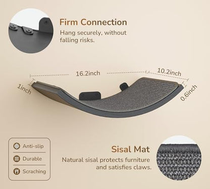 Wall Mounted Curved Cat Hammock with Grey Sisal Pad – Scratch-Friendly Cat Nest Perch for Wall – Large Floating Bed for Indoor Cats - Image 5
