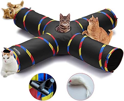 4 Way Cat Tunnels for Indoor Cats with Mouse Toy & Play Ball by SweetBin
