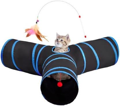 Tempcore Cat Tunnel, 3-Way Collapsible Toy, Large Size Black & Royal Blue by Tempcore