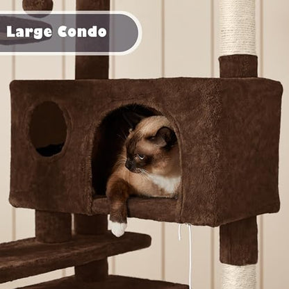 Yaheetech 54in Cat Tree Tower, 2 Caves, Kitten-Ear Perch & Scratching Posts - Image 5