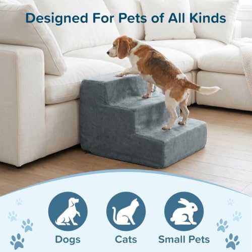 3-Step Pet Stairs - Nonslip Foam Dog and Cat Steps with Removable Zippered Microfiber Cover - Designed for Home or Vehicle Use by PETMAKER (Gray) - Image 6