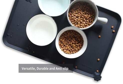 Hoki Found L Silicone Non Slip Pet Dog Cat Bowl Mats - Placemat, Waterproof Food Mats for Carpet - Black - Image 4
