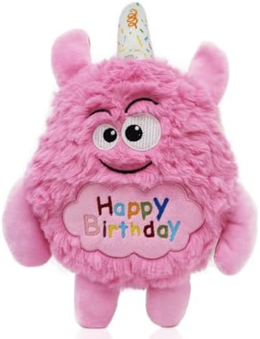 Monster Dog Birthday Toy for Gifts, Stuffed Dog Plush Toy, Pink by HUGEME