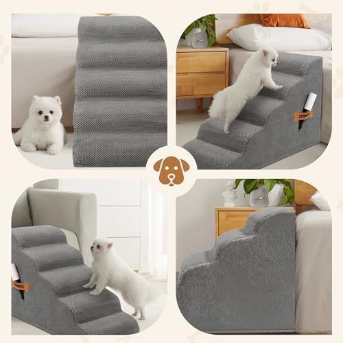 Romrol Dog Stairs Ramp for High Beds Couches, High Density Foam Pet Steps with Durable Non-Slip Waterproof Fabric Cover, Dog Stairs for Small Dogs or Cats or Pets, 5-Step, 22 Inch, Grey - Image 3