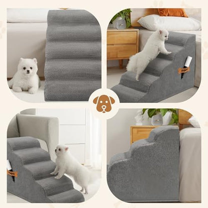 Romrol Dog Stairs Ramp for High Beds Couches, High Density Foam Pet Steps with Durable Non-Slip Waterproof Fabric Cover, Dog Stairs for Small Dogs or Cats or Pets, 5-Step, 22 Inch, Grey - Image 3