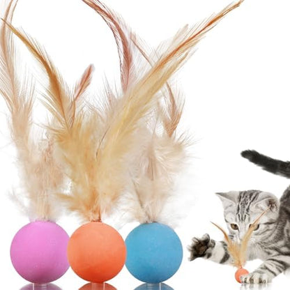 Cat Toy Ball with Feathered Tail for Indoor Cats, 3-Pack by Unknown