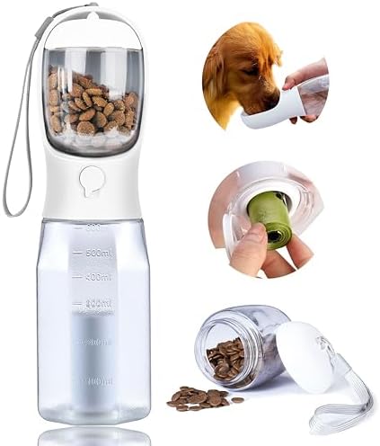 Dog Water Bottle with Food Container, Portable Pet Dog Water Dispenser for Outdoor Walking,Hiking,Travel,Puppy Essentials,Puppy Supplies,Replaceable Waste Bags by AVELORA