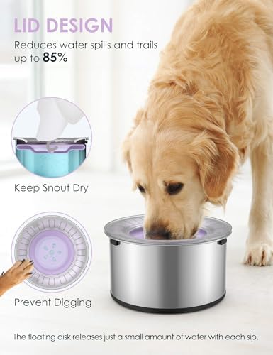 Heouvo 1 Gallon No Spill Dog Water Bowl with Slow Drinking Disk(Purple) - Image 4