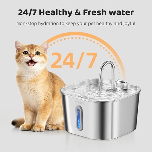 SARPAWS Cat Water Fountain Stainless Steel, 2.2L/74oz Pet Water Fountain for Cats Indoor, Ultra Quiet Cat Fountain for Cats and Small Animals, Cat Fountain for Drinking with 2 Filters & 2 Sponges - Image 3