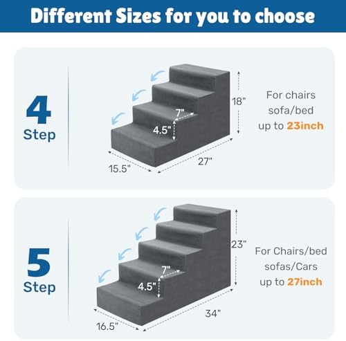 Dog Steps for High Bed, 23" H Dog Stairs for Small Dogs, 5-Tier Pet Stairs with Washable Cover, Non-Slip Pet Steps for Dogs to Get On Bed - Image 2